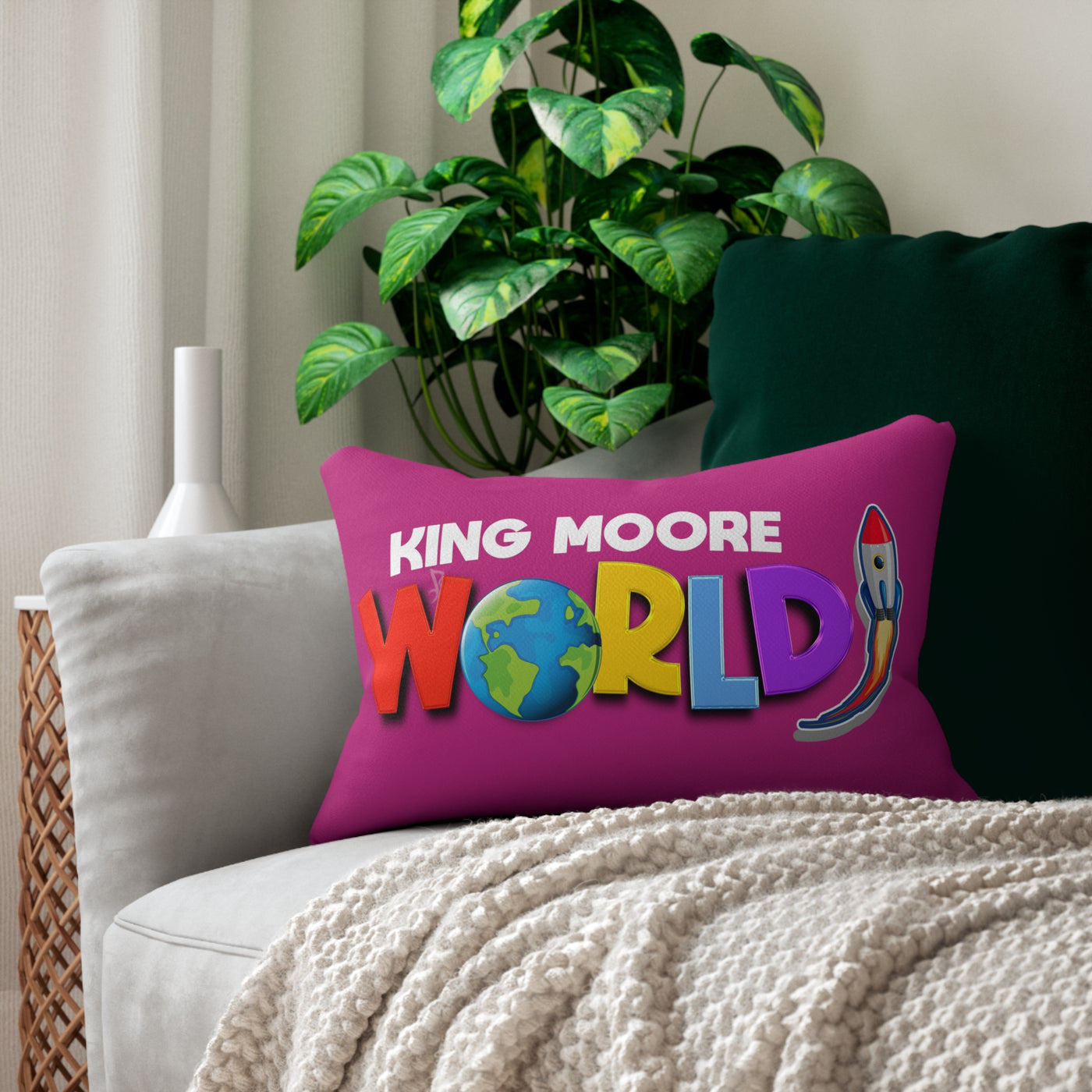 King Moore World Lumbar Pillow (Pink)
