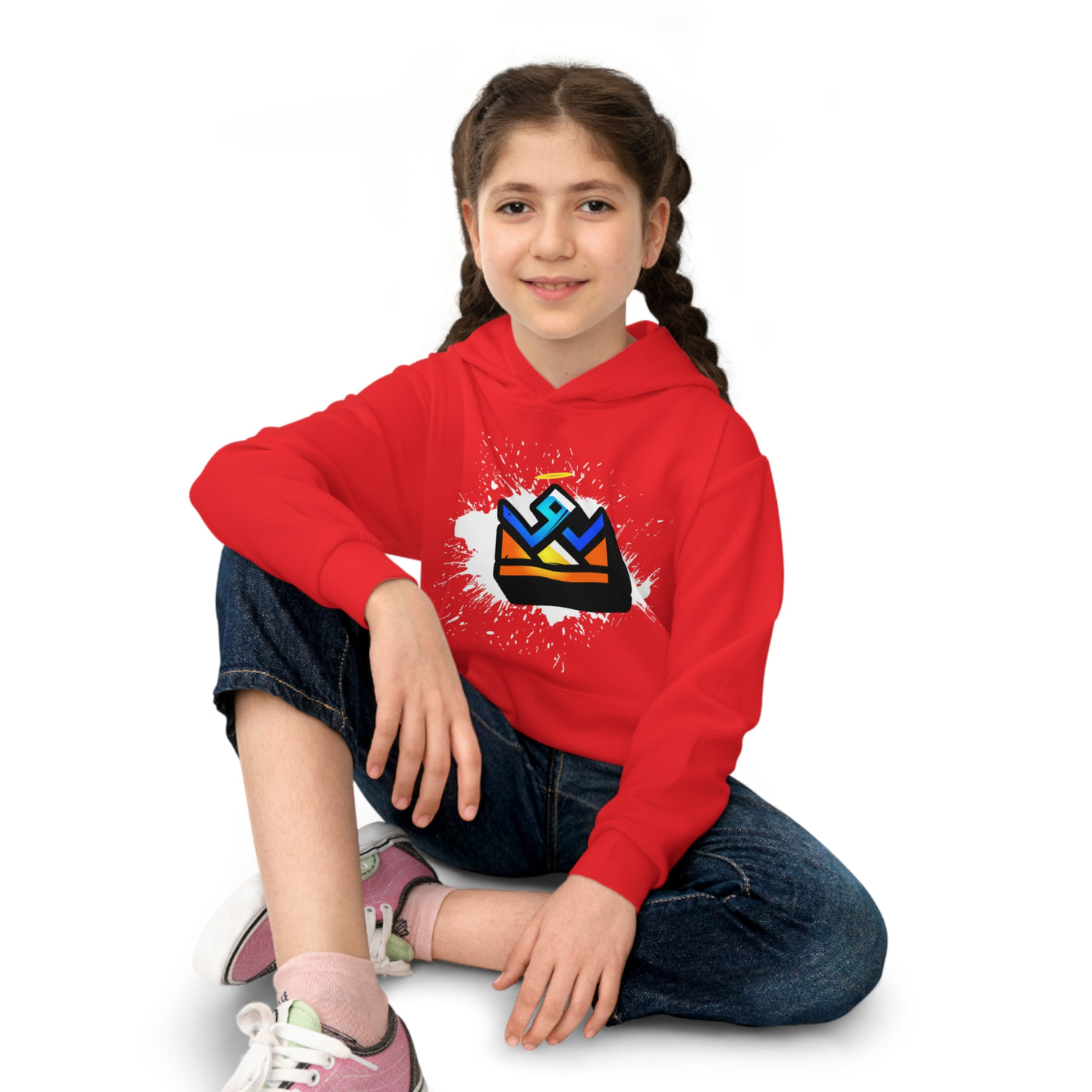 Colorful Crown Kids Hoodie (Red) Sublimation